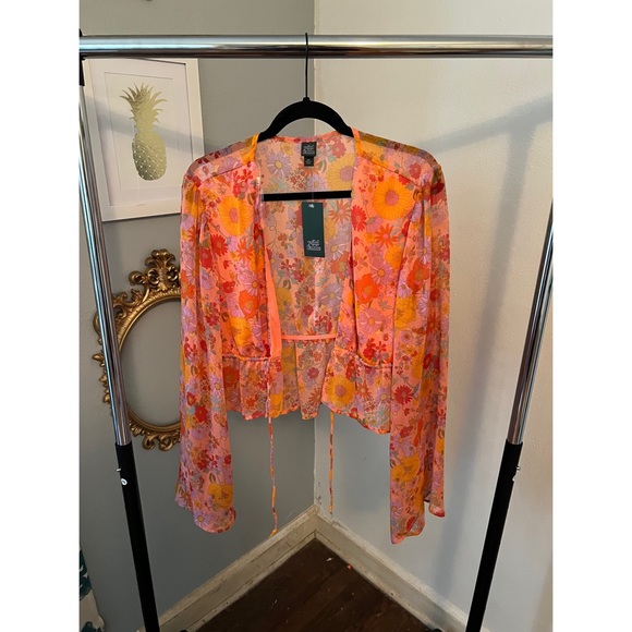 wild fable Tops - NWOT Wild Fable Long Sleeve Tie-Front Woven Top Pink Floral 2X